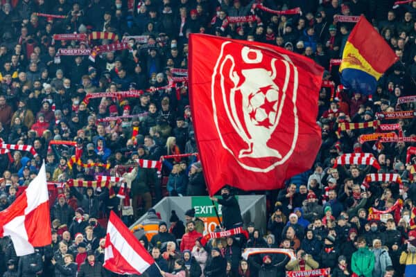 LIVERPOOL, ENGLAND - Wednesday, December 22, 2021: Liverpool supporters' banners on the Spion Kop before the Football League Cup Quarter-Final match between Liverpool FC and Leicester City FC at Anfield. Liverpool won 5-4 on penalties after a 3-3 draw. (Pic by David Rawcliffe/Propaganda)