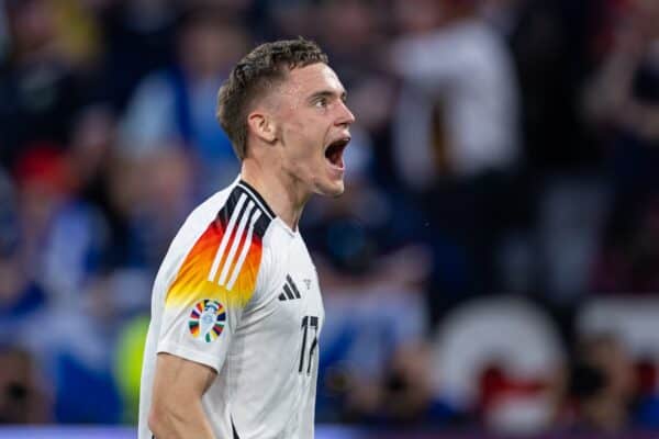 MUNICH, GERMANY - Friday, June 14, 2024: Germany's Florian Wirtz celebrates after scoring the opening goal during the opening UEFA Euro 2024 Group A match between Germany and Scotland at the Allianz Arena. Germany won 5-1. (Photo by David Rawcliffe/Propaganda)