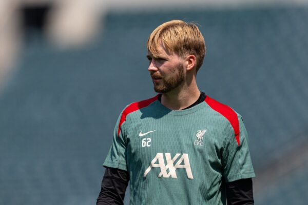 PHILADELPHIA - Sunday, July 28, 2024: Liverpool's goalkeeper Caoimhin Kelleher during an open training session at Lincoln Financial Field on day five of the club's pre-season tour of the USA. (Photo by David Rawcliffe/Propaganda)