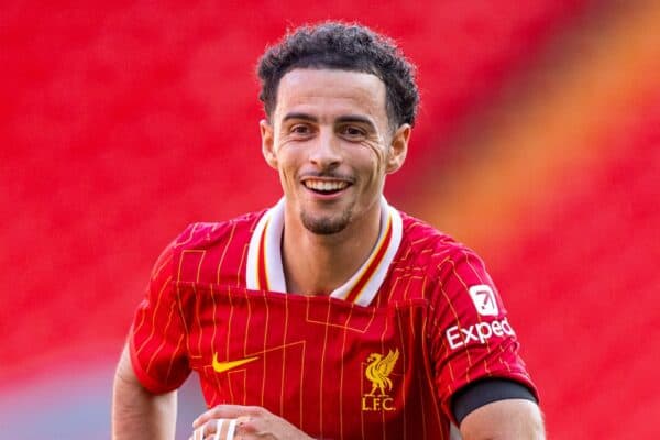 LIVERPOOL, ENGLAND - Sunday, August 11, 2024: Liverpool's Curtis Jones during a behind closed doors pre-season friendly match between Liverpool FC and Unión Deportiva Las Palmas FC at Anfield. (Photo by David Rawcliffe/Propaganda)