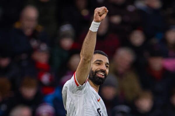 BOURNEMOUTH, ENGLAND - Saturday, February 1, 2025: Liverpool's Mohamed Salah celebrates after scoring the second goal during the FA Premier League match between AFC Bournemouth and Liverpool FC at Dean Court. (Photo by David Rawcliffe/Propaganda)